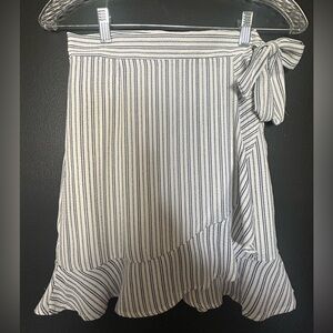 Lulu's White & Navy Striped Asymmetrical Tie-Waist Ruffle Skirt